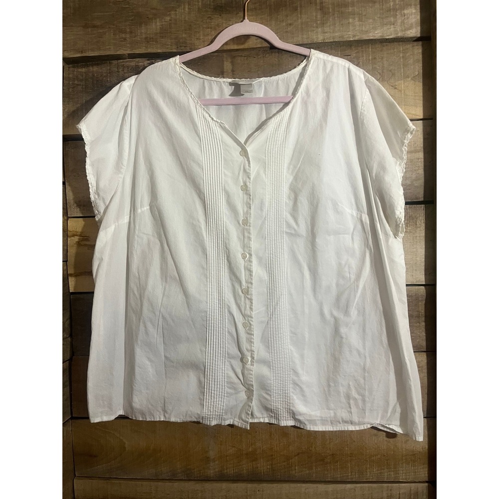 CJ Banks White Cotton Pintuck Eyelet Lace Trim Blouse Plus Size 2X Cap Sleeve - Picture 1 of 5
